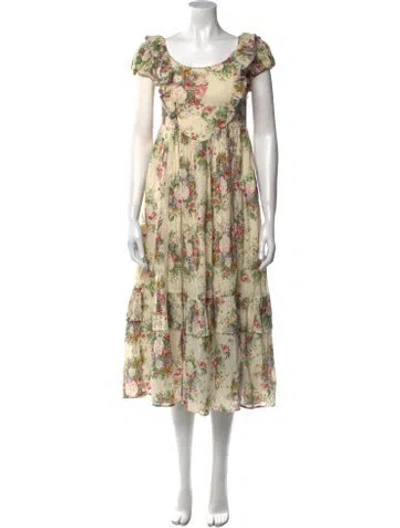 Pre-owned Loveshackfancy Floral Print Midi Length Dress In Yellow