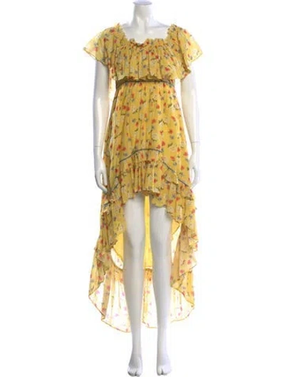 Pre-owned Loveshackfancy Floral Print Midi Length Dress In Yellow