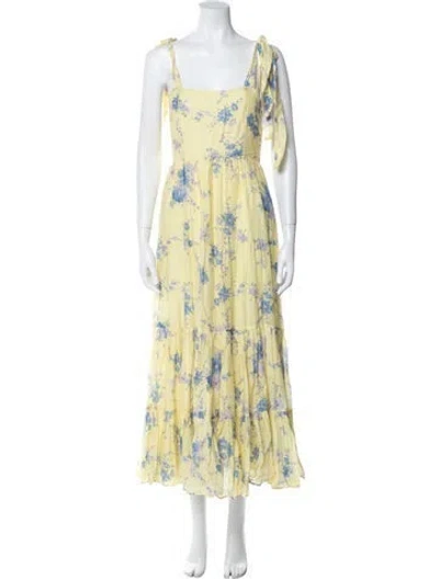 Pre-owned Loveshackfancy Floral Print Midi Length Dress In Yellow