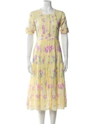 Pre-owned Loveshackfancy Floral Print Midi Length Dress In Yellow