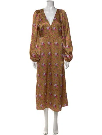 Pre-owned Loveshackfancy Floral Print Midi Length Dress In Yellow