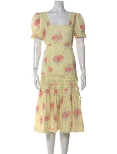 Pre-owned Loveshackfancy Floral Print Midi Length Dress In Yellow