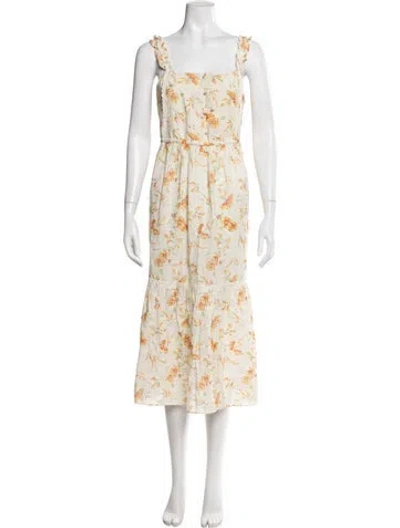Pre-owned Loveshackfancy Floral Print Midi Length Dress In Yellow
