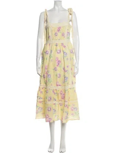 Pre-owned Loveshackfancy Floral Print Midi Length Dress In Yellow