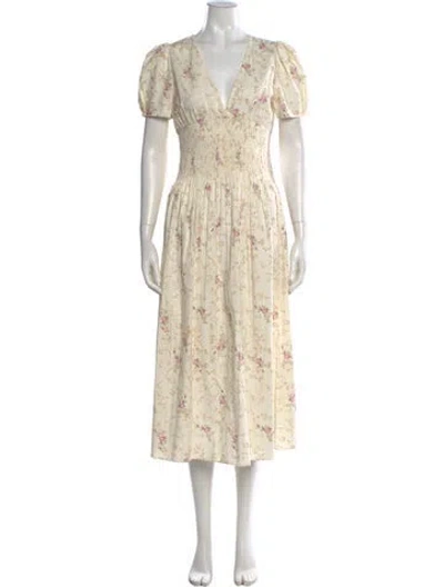Pre-owned Loveshackfancy Floral Print Midi Length Dress In Yellow