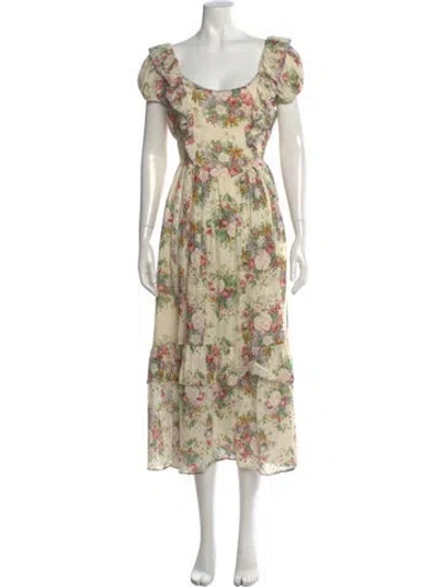 Pre-owned Loveshackfancy Floral Print Midi Length Dress In Yellow