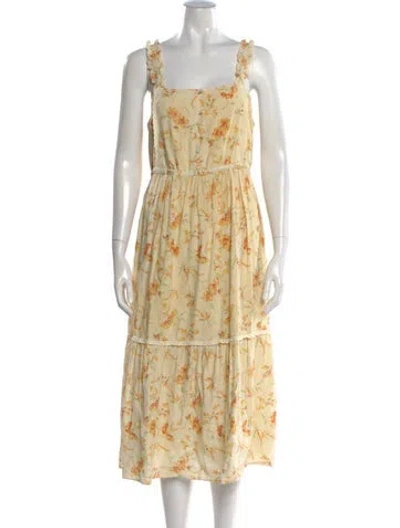 Pre-owned Loveshackfancy Floral Print Midi Length Dress In Yellow