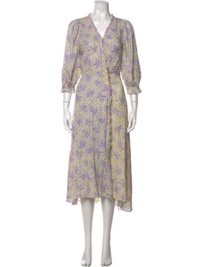 Pre-owned Loveshackfancy Floral Print Midi Length Dress In Yellow