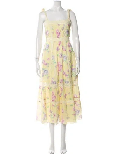 Pre-owned Loveshackfancy Floral Print Midi Length Dress In Yellow
