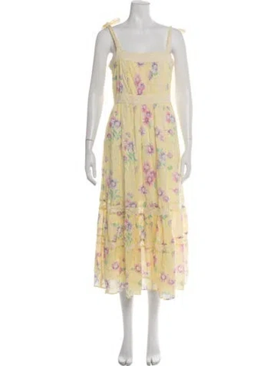 Pre-owned Loveshackfancy Floral Print Midi Length Dress In Yellow