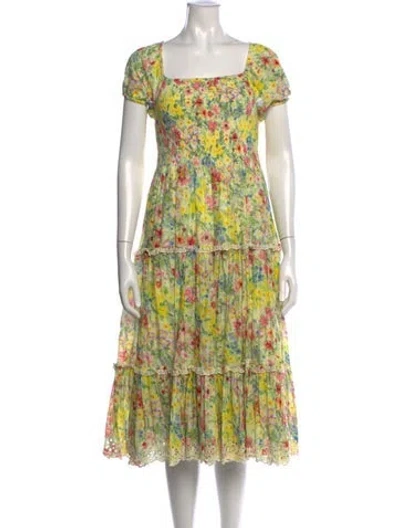 Pre-owned Loveshackfancy Floral Print Midi Length Dress In Yellow