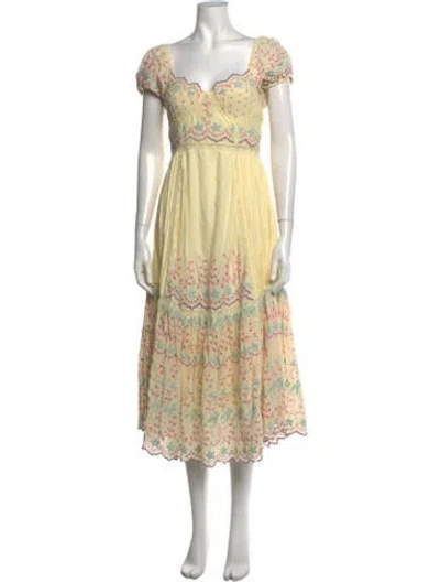 Pre-owned Loveshackfancy Floral Print Midi Length Dress In Yellow