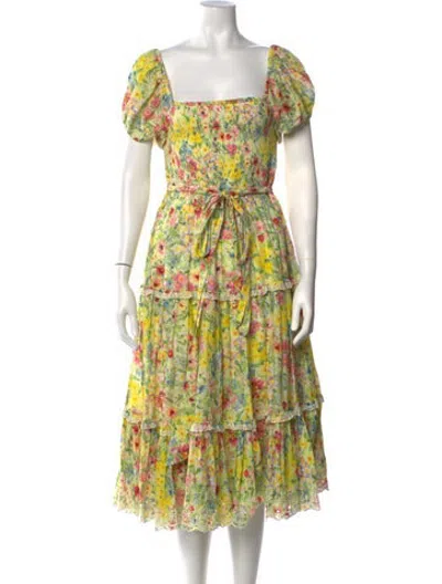 Pre-owned Loveshackfancy Floral Print Midi Length Dress In Yellow