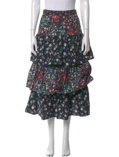 Pre-owned Loveshackfancy Floral Print Midi Length Skirt In Black