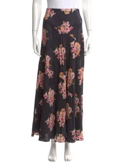 Pre-owned Loveshackfancy Floral Print Midi Length Skirt In Black
