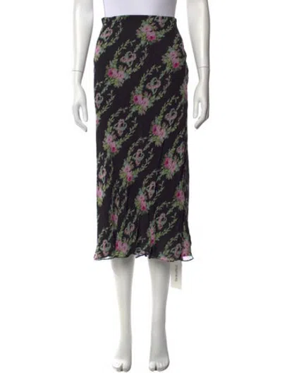 Pre-owned Loveshackfancy Floral Print Midi Length Skirt In Black