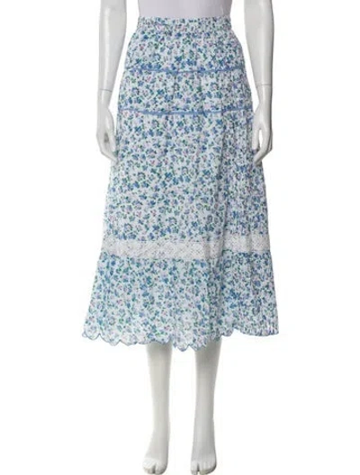 Pre-owned Loveshackfancy Floral Print Midi Length Skirt In Blue