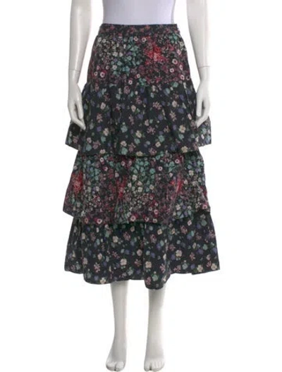 Pre-owned Loveshackfancy Floral Print Midi Length Skirt In Blue