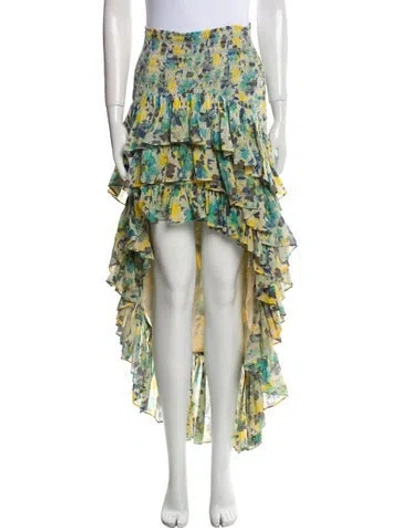 Pre-owned Loveshackfancy Floral Print Midi Length Skirt In Green