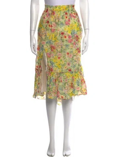 Pre-owned Loveshackfancy Floral Print Midi Length Skirt In Green