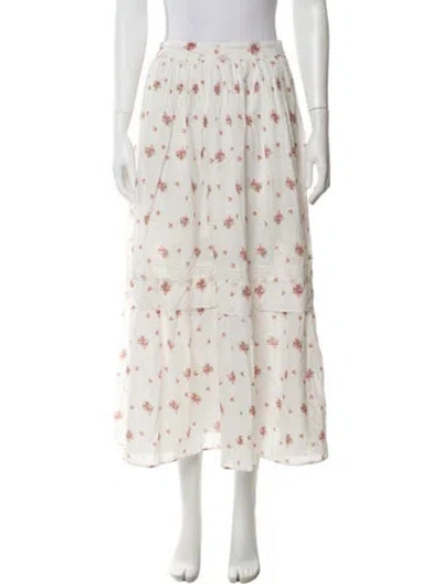 Pre-owned Loveshackfancy Floral Print Midi Length Skirt In Neutral