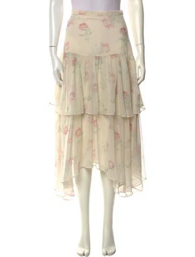Pre-owned Loveshackfancy Floral Print Midi Length Skirt In Neutral