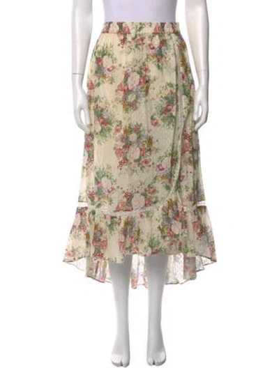 Pre-owned Loveshackfancy Floral Print Midi Length Skirt In Neutral