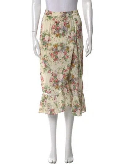 Pre-owned Loveshackfancy Floral Print Midi Length Skirt In Neutral