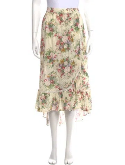 Pre-owned Loveshackfancy Floral Print Midi Length Skirt In Neutral