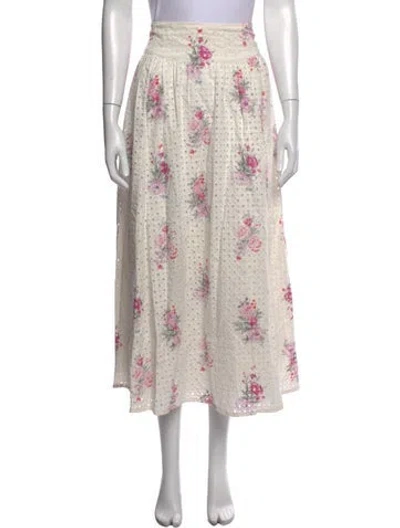 Pre-owned Loveshackfancy Floral Print Midi Length Skirt In Neutrals