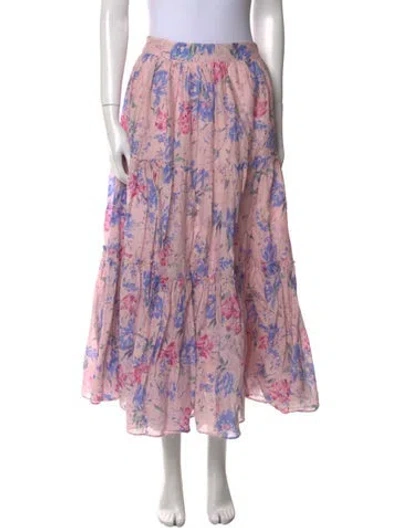 Pre-owned Loveshackfancy Floral Print Midi Length Skirt In Pink