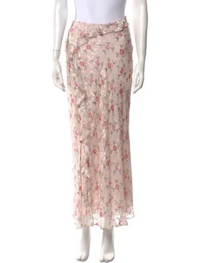 Pre-owned Loveshackfancy Floral Print Midi Length Skirt In Pink