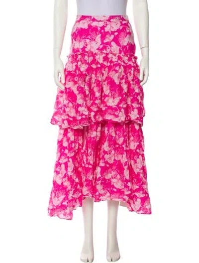 Pre-owned Loveshackfancy Floral Print Midi Length Skirt In Pink