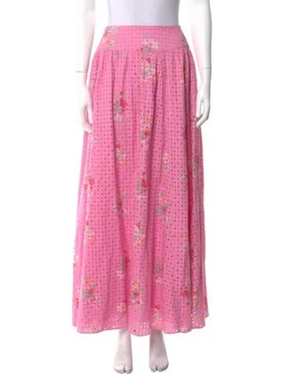 Pre-owned Loveshackfancy Floral Print Midi Length Skirt In Pink
