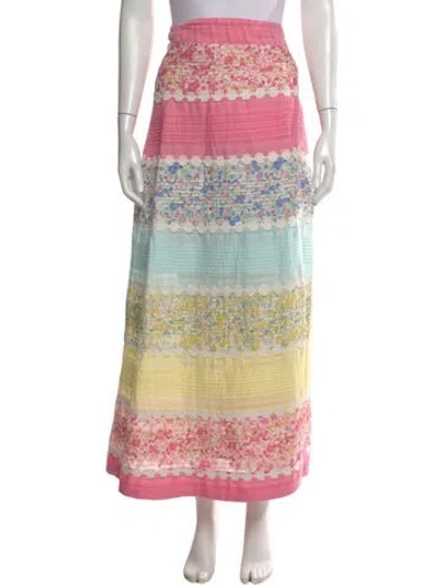 Pre-owned Loveshackfancy Floral Print Midi Length Skirt In Pink