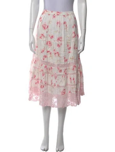 Pre-owned Loveshackfancy Floral Print Midi Length Skirt In Pink