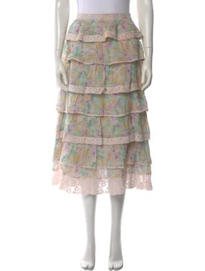 Pre-owned Loveshackfancy Floral Print Midi Length Skirt In Pink