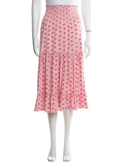 Pre-owned Loveshackfancy Floral Print Midi Length Skirt In Pink