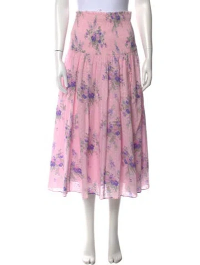 Pre-owned Loveshackfancy Floral Print Midi Length Skirt In Pink