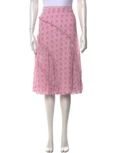 Pre-owned Loveshackfancy Floral Print Midi Length Skirt In Pink