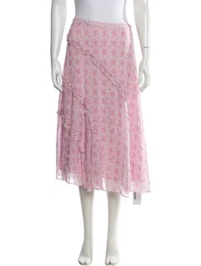 Pre-owned Loveshackfancy Floral Print Midi Length Skirt In Pink