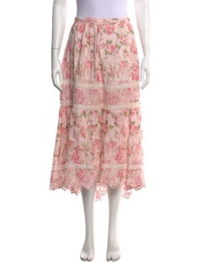 Pre-owned Loveshackfancy Floral Print Midi Length Skirt In Pink