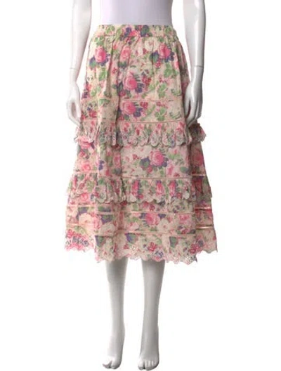 Pre-owned Loveshackfancy Floral Print Midi Length Skirt In Pink