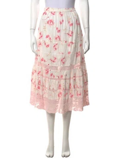 Pre-owned Loveshackfancy Floral Print Midi Length Skirt In Pink