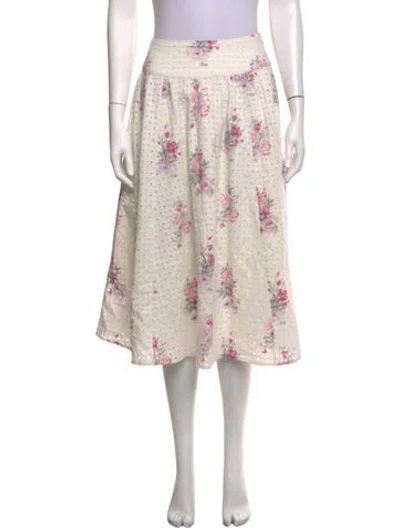 Pre-owned Loveshackfancy Floral Print Midi Length Skirt In Pink/white