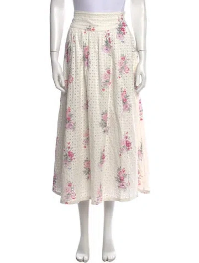 Pre-owned Loveshackfancy Floral Print Midi Length Skirt In Pink/white