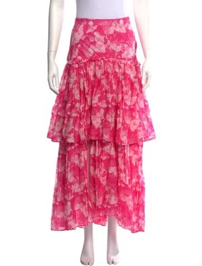 Pre-owned Loveshackfancy Floral Print Midi Length Skirt W/ Tags In Pink