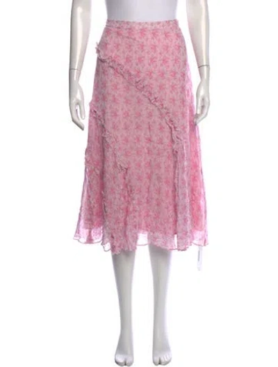 Pre-owned Loveshackfancy Floral Print Midi Length Skirt W/ Tags In Pink