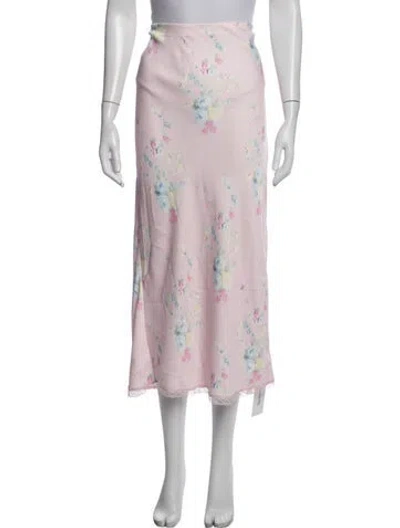 Pre-owned Loveshackfancy Floral Print Midi Length Skirt W/ Tags In Pink