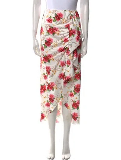 Pre-owned Loveshackfancy Floral Print Midi Length Skirt In White